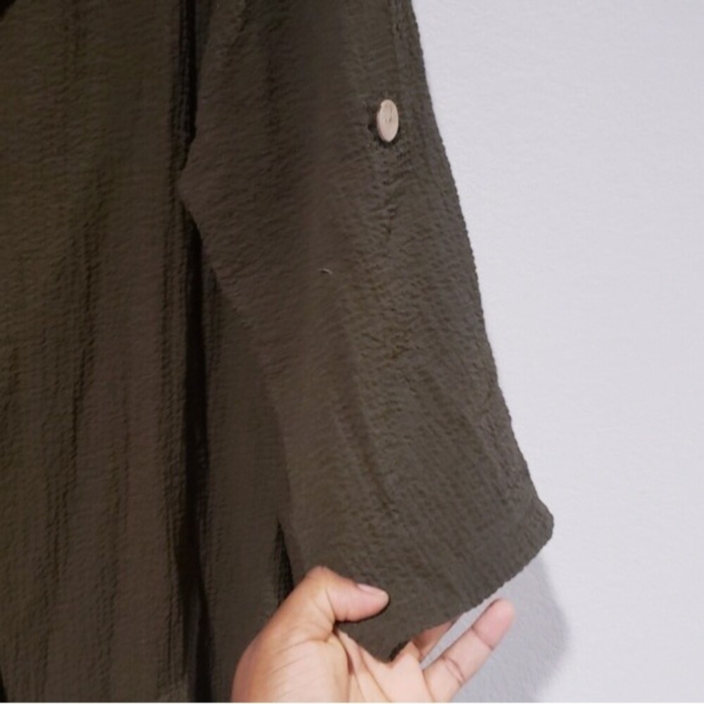 Nina Leonard Button Down 3/4 Sleeve Midi Shirt Dress Olive Green Size 1X - Picture 3 of 8